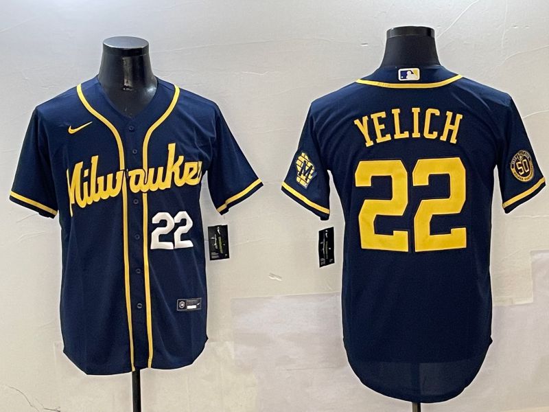 Men Milwaukee Brewers #22 Yelich Drak Blue Game 2025 Nike MLB Jersey style 03093->milwaukee brewers->MLB Jersey
